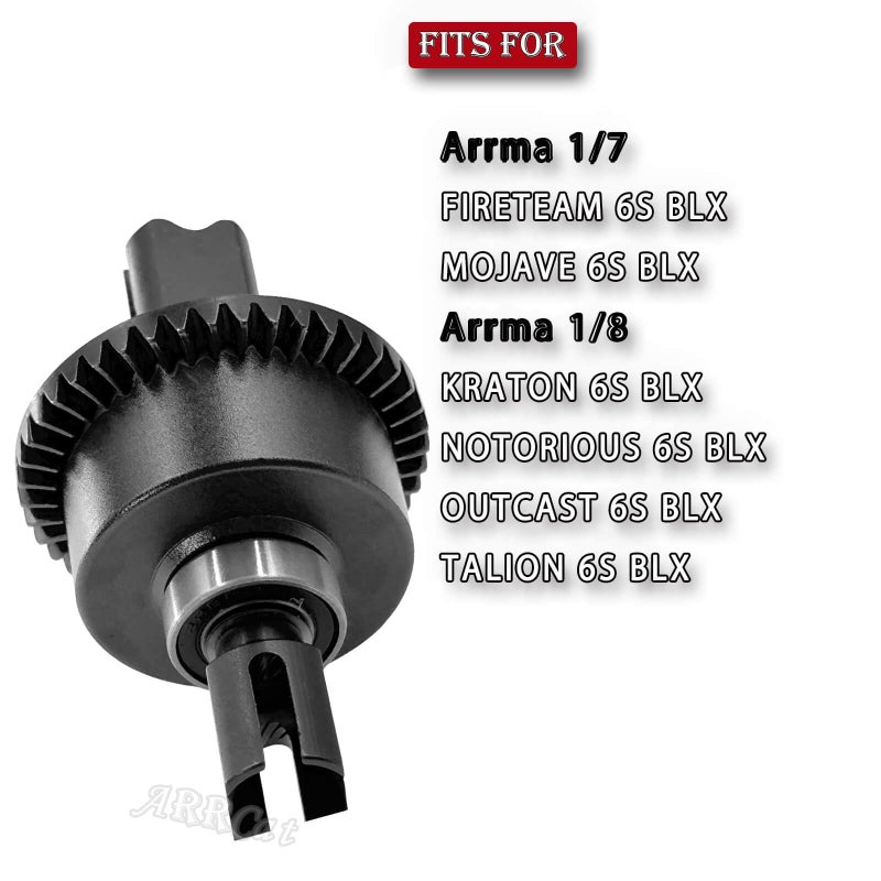 ARRCat 43T Differential & 10T Main Gear Upgrades Part for Arrma 1/7 Felony Limitless Infraction Fireteam Mojave 1/8 Typhon Notorious Kraton Outcast,Steel #45 Front & Rear Diff Set,Black - Image 2